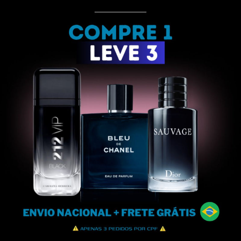 PROMO BLACK FRIDAY - KIT 3 Perfumes Masculinos  - Sauvage | Bleu | 212 Vip Black  - (100ml)
